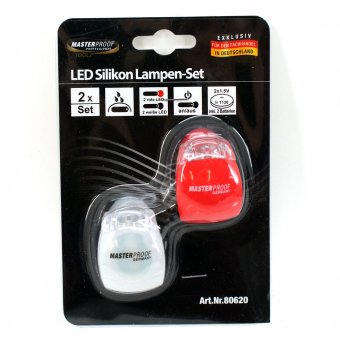 LED Silikon Lampen Set Fahrrad Leuchte 2er Set rot & weiß 